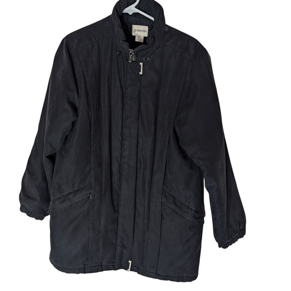 St Johns Bay Coat Black Lined Insulated Polyester Zip‎ Womens Petite Small READ